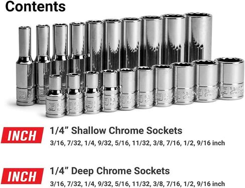 Capri Tools 1/4 in. Drive 12-Point Shallow and Deep Socket Set, SAE, 3/16 to 9/16 in, SAE, 20-Piece in Saudi Arabia