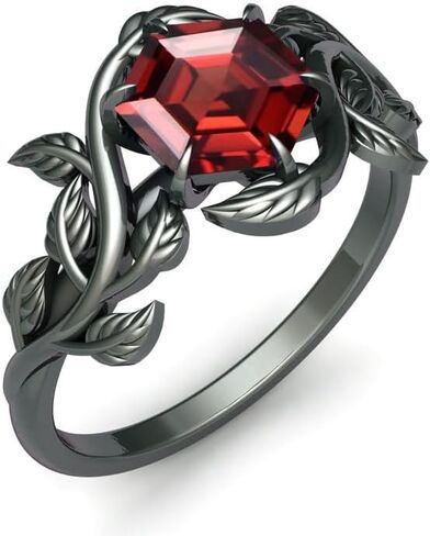Red Garnet Engagement Ring for Women, Women's Engagement Rings Red Garnet Promise Rings 925 Sterling Silver with Black Rhodium Plated in Saudi Arabia