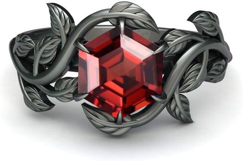 Red Garnet Engagement Ring for Women, Women's Engagement Rings Red Garnet Promise Rings 925 Sterling Silver with Black Rhodium Plated in Saudi Arabia