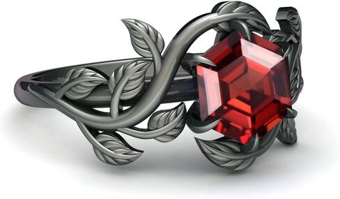Red Garnet Engagement Ring for Women, Women's Engagement Rings Red Garnet Promise Rings 925 Sterling Silver with Black Rhodium Plated in Saudi Arabia