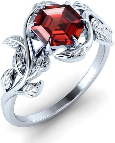 Red Garnet Engagement Ring for Women, Women's Engagement Rings Red Garnet Promise Rings 925 Sterling Silver with Black Rhodium Plated in Saudi Arabia