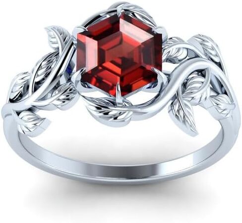 Red Garnet Engagement Ring for Women, Women's Engagement Rings Red Garnet Promise Rings 925 Sterling Silver with Black Rhodium Plated in Saudi Arabia