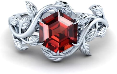 Red Garnet Engagement Ring for Women, Women's Engagement Rings Red Garnet Promise Rings 925 Sterling Silver with Black Rhodium Plated in Saudi Arabia
