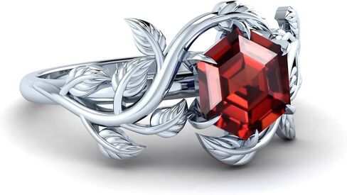 Red Garnet Engagement Ring for Women, Women's Engagement Rings Red Garnet Promise Rings 925 Sterling Silver with Black Rhodium Plated in Saudi Arabia