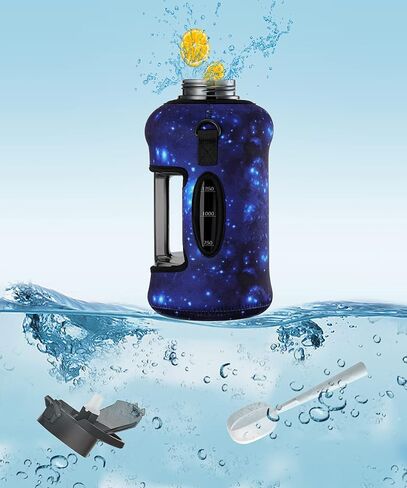 YOUCAN PLATO 74 oz Half Gallon Water Bottle with Sleeve-Large Water Bottle -Big Gym Water Bottle with Straw- Gallon Water Jug with Handle and Bottle Brush-BPA Free- Leakproof, workout bottle,Black in Saudi Arabia