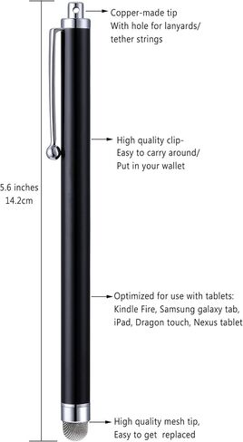 Stylus, 4 Pcs 5.0 Inch Mesh Fiber Tip Stylus Pens for Touch Screen, Compatible with iPad, iPhone, Kindle Fire, 4 Extra Replaceable Hybrid Fiber Tips (White, Black, Silver, Blue) in Saudi Arabia