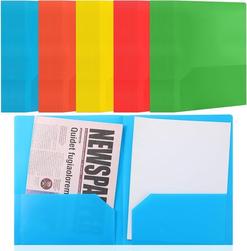 100 Pcs Office Supplies Colored File Folders with Pockets and Card Slots 11.42 x 9.25 Inches Heavy Duty Two Pocket Plastic Folder Poly Folders for Office School Classroom Supplies(100 Pcs) in Saudi Arabia