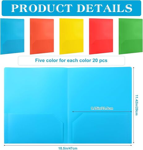 100 Pcs Office Supplies Colored File Folders with Pockets and Card Slots 11.42 x 9.25 Inches Heavy Duty Two Pocket Plastic Folder Poly Folders for Office School Classroom Supplies(100 Pcs) in Saudi Arabia