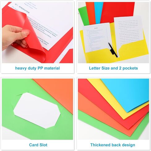 100 Pcs Office Supplies Colored File Folders with Pockets and Card Slots 11.42 x 9.25 Inches Heavy Duty Two Pocket Plastic Folder Poly Folders for Office School Classroom Supplies(100 Pcs) in Saudi Arabia