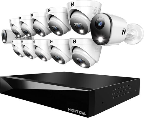 Night Owl 2-Way Audio 20 Channel DVR Video Home Security Camera System with 12 (2 Bullet 10 Dome) Wired 4K HD Indoor/Outdoor Deterrence Cameras and 2TB Hard Drive (2 Bullet/10 Dome - 20 Channel) in Kuwait