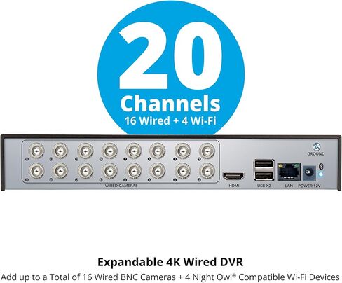 Night Owl 2-Way Audio 20 Channel DVR Video Home Security Camera System with 12 (2 Bullet 10 Dome) Wired 4K HD Indoor/Outdoor Deterrence Cameras and 2TB Hard Drive (2 Bullet/10 Dome - 20 Channel) in Kuwait