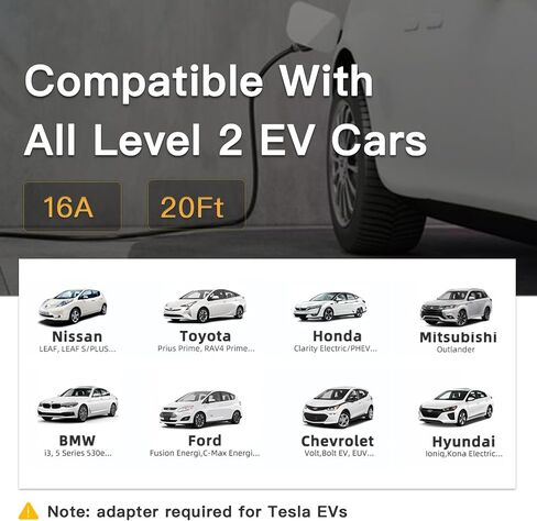 J1772 to Tesla EV Charger Adapter, 60Amp/240V AC Tesla Adapter, Compatible with Tesla Model 3/Y/X/S... (for Tesla Cars ONLY), Available on J1772 Type 1 Destination Charger and Mobile Connector in Saudi Arabia