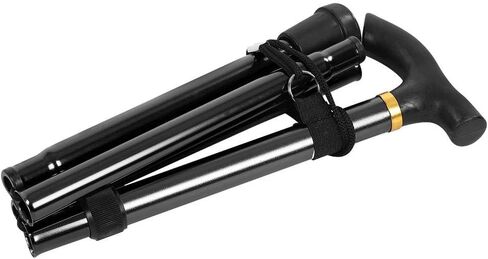 عصا للمشي مصنوعة من سبائك الألومنيوم أقطاب الرحلات قصب معدني قابل للطي كبار السن موازنة المشي لمسافات طويلة وتسلق الجبال (أسود) in Kuwait