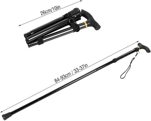 عصا للمشي مصنوعة من سبائك الألومنيوم أقطاب الرحلات قصب معدني قابل للطي كبار السن موازنة المشي لمسافات طويلة وتسلق الجبال (أسود) in Kuwait