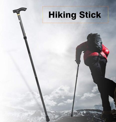 عصا للمشي مصنوعة من سبائك الألومنيوم أقطاب الرحلات قصب معدني قابل للطي كبار السن موازنة المشي لمسافات طويلة وتسلق الجبال (أسود) in Kuwait