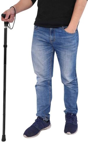 عصا للمشي مصنوعة من سبائك الألومنيوم أقطاب الرحلات قصب معدني قابل للطي كبار السن موازنة المشي لمسافات طويلة وتسلق الجبال (أسود) in Kuwait