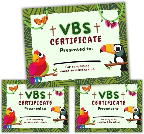 Vacation Bible School VBS Certificate of Completion Award | 50 pk 8.5x11" Jungle Wild Animals Safari Camp School Participation in Saudi Arabia
