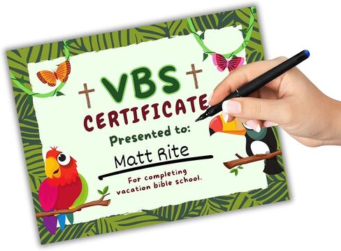 Vacation Bible School VBS Certificate of Completion Award | 50 pk 8.5x11" Jungle Wild Animals Safari Camp School Participation in Saudi Arabia