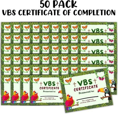 Vacation Bible School VBS Certificate of Completion Award | 50 pk 8.5x11" Jungle Wild Animals Safari Camp School Participation in Saudi Arabia