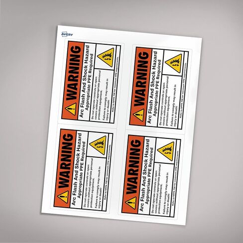 Avery Arc Flash/Shock Warning Labels, Waterproof, UV Resistant, Preprinted, 3.5" x 5", 8 Warning Decal Labels in Saudi Arabia