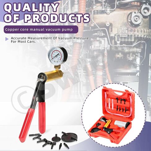 Swpeet 15Pcs - 1Set Red 2 in 1 Handheld Vacuum Pump Brake Bleeder Assortment Kit, Brake System Bleeding Tools Manual Vacuum Pump with Gauge Adapters Replace Brake Oil for Motorcycle, Bike, Car in Saudi Arabia