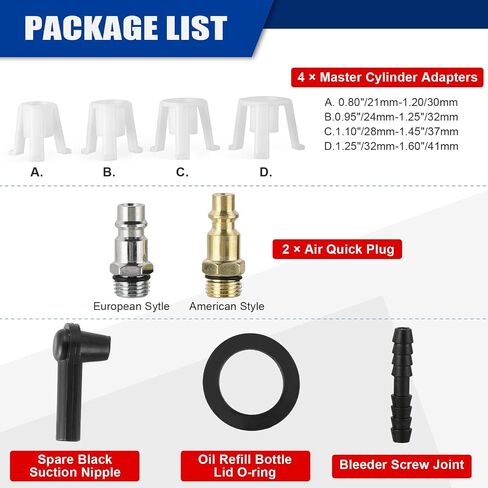 Pneumatic Brake Fluid Bleeder Tool Kit, 1L Vacuum Brake Oil Change Set with Extractor and Refill Bottle, Pneumatic Brake Oil Bleeding Tool with 4 Master Cylinder Adapters 90-120 PSI in Saudi Arabia