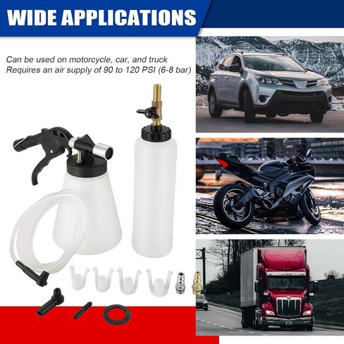 Pneumatic Brake Fluid Bleeder Tool Kit, 1L Vacuum Brake Oil Change Set with Extractor and Refill Bottle, Pneumatic Brake Oil Bleeding Tool with 4 Master Cylinder Adapters 90-120 PSI in Saudi Arabia