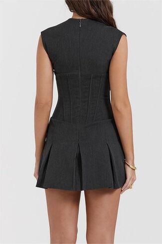 Women's Dress V-Neck Sleeveless Zip Up Tailor Lined Corset Suit Style Dress in Saudi Arabia