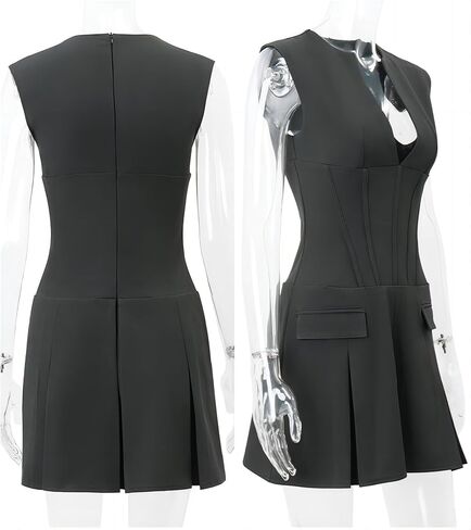 Women's Dress V-Neck Sleeveless Zip Up Tailor Lined Corset Suit Style Dress in Saudi Arabia