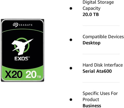 Seagate Exos X20 20TB Enterprise HDD - CMR 3.5 Inch Hyperscale SATA 6Gb/s, 7200 RPM, 512e and 4Kn FastFormat, Low Latency with Enhanced Caching - ST20000NM007D (Renewed) in Saudi Arabia