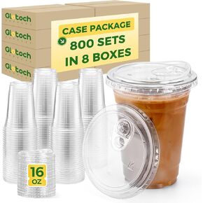 Glotoch Express Clear Plastic Cups with Lids, [100 Sets - 24oz] Disposable Crystal Iced Coffee Cups - Strawless Sip Lids - BPA Free Sturdy To Go Cup for Smoothie Cold Drinks Juice Party Wedding Event in Saudi Arabia