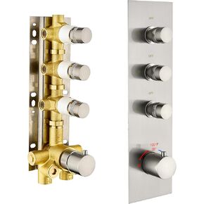 Matte Black 3 Way Shower Diverter Valve - 3 Function Thermostatic Mixer Brass Valve with Individual On/Off Flow Control for Shower Arm & Shower Kit in Saudi Arabia
