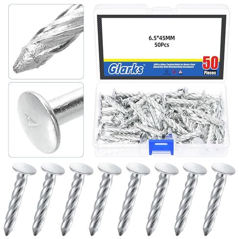 Glarks 50pcs 6.5 x 65mm Thread Twist Nail Kit, Zinc Plated Cement Nails, Steel Nail, Galvanized Solid Nail, Wall Pins Tacks Nails for Cinder Block, Concrete Walls, Cement Board, Woodworking in Saudi Arabia