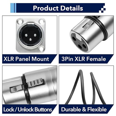 3 قطع XLR تمر من خلال الكابل، 2 قدم بدون لحام XLR لوحة التصحيح تمر من خلال كابل مناسب لصندوق المسرح، لوحة التصحيح وصندوق الأرضية - ذكر إلى أنثى in Kuwait