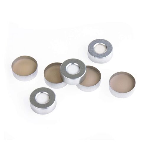 سدادة مجعدة من الألومنيوم مقاس 20 مم مع حاجز فارما فيكس، رمادي PTFE/بوتيل لقارورة مساحة الرأس، عبوة من 100 قطعة in Saudi Arabia