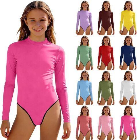 Girls Swimsuit Long Sleeve One Piece Rash Guard Bathing Suit UV Protection Beach Surf Swimwear for Kids Size 2-13T in Saudi Arabia
