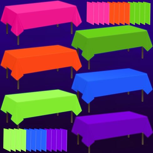 6 Pack Neon Table Cloths Party Decorations, Pink Orange Yellow Green Blue Purple Glow in The Dark Plastic Tablecloth, Disposable Rainbow Table Cover for Glow in Dark Neon Party Supplies Decorations in Saudi Arabia