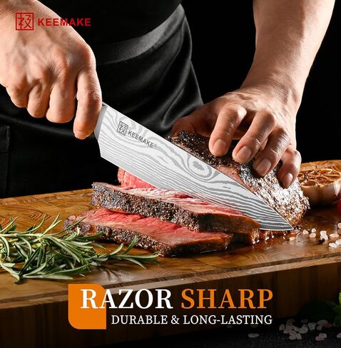 KEEMAKE Chef Knife - 8 Inch High Carbon Stainless Steel Kitchen Knife with Ergonomic Handle, Professional Kitchen Gadgets with Gift Box for Men and Women, Mothers Day Gifts in Saudi Arabia