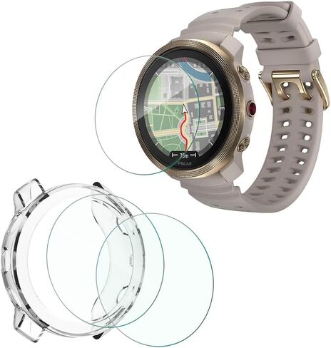 متوافق مع واقي الشاشة Polar vantage m3 ومجموعة الحافظة، طبقة واقية من الزجاج المقوى عالي الدقة مضاد للخدش وغطاء إطار ناعم من مادة TPU (عبوة من 3+1) in Kuwait