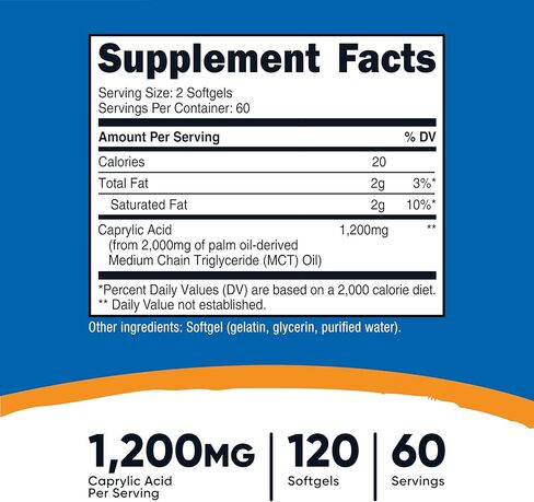 Nutricost Caprylic Acid 1200mg, 120 Softgels in Saudi Arabia