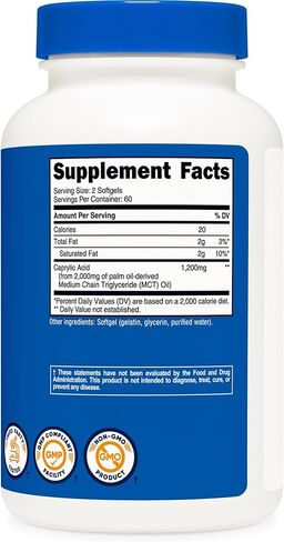 Nutricost Caprylic Acid 1200mg, 120 Softgels in Saudi Arabia