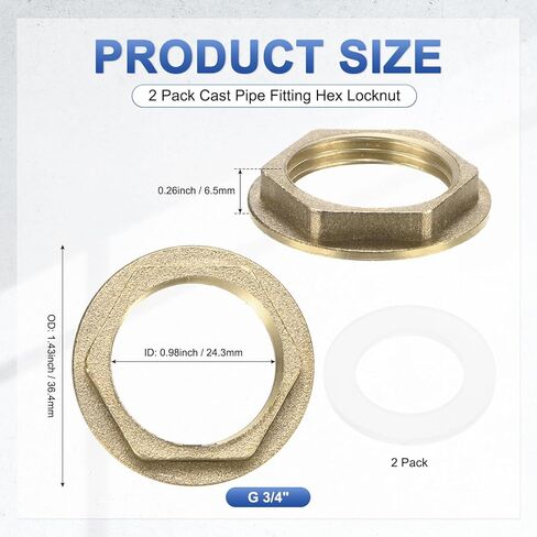 M METERXITY Flange Hex Lock Nut (G 3/4 Inch Female Thread) 2 PCS - Brass Pipe Fitting Locknuts & with Silicone Washer, Apply to Kitchen Sink Plumbing/Bathroom Basin in Saudi Arabia