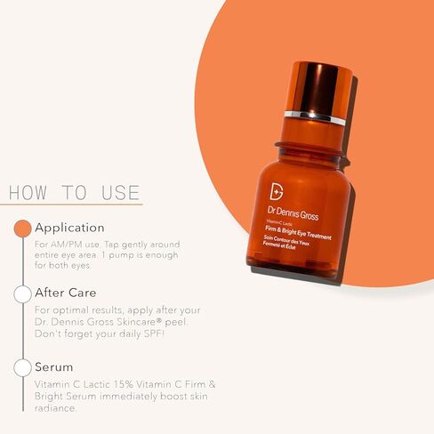 Dr Dennis Gross Vitamin C Lactic Firm & Bright Eye Treatment: Visibly Reduce Lines & Wrinkles, Dark Circles, Puffiness & Tired Looking Eyes, 0.5 oz in Saudi Arabia