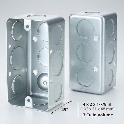 QWORK Electrical Box 12-Pack, 4x2 Inch Outlet Box,13 Cubic Inches, Ten 1/2 Inch Knockouts Electrical Box,1-7/8" Deep, Galvanized Steel in Saudi Arabia