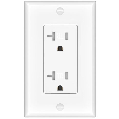 Amico 50 Pack Wall Outlet، 20 أمبير منفذ مقاوم للعبث، مدرج في قائمة UL، بولي كربونات مقاوم للحرارة، لوحة حائط متضمنة، 125 فولت/1875 وات، للاستخدام المنزلي والتجاري والكهربائيين، أبيض in Saudi Arabia