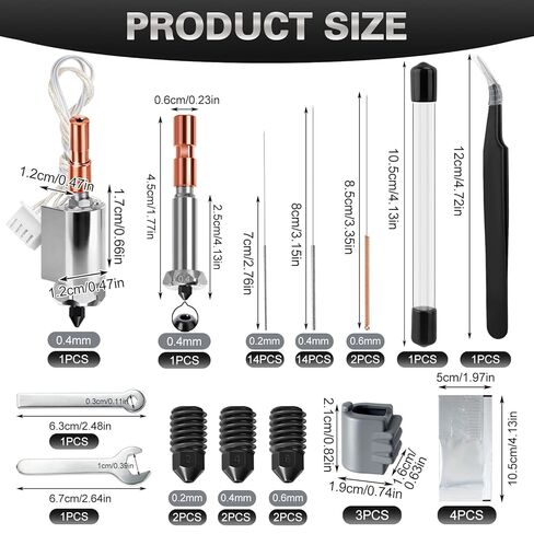 47pcs Kobra 3 Max Hotend Kit, Including 0.4MM Integrated Hardened Steel Nozzles, 6 Detachable Nozzles 0.2/0.4/0.6mm, Cleaning Needles, Extruder Print Head Kit for Anycubic Kobra 3 Max 3D Printer in Saudi Arabia