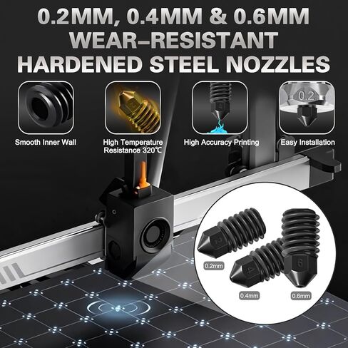 47pcs Kobra 3 Max Hotend Kit, Including 0.4MM Integrated Hardened Steel Nozzles, 6 Detachable Nozzles 0.2/0.4/0.6mm, Cleaning Needles, Extruder Print Head Kit for Anycubic Kobra 3 Max 3D Printer in Saudi Arabia