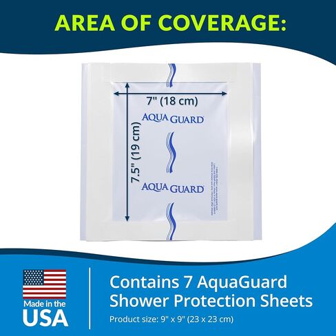 TIDI 50015-PKG AquaGuard Sheet – 9" x 9" – (Area of Coverage: 7" x 7.5") – Shower Protection Sheet – Self-Adhesive Moisture Barrier – Wound Cover for Showering – 7 Sheets – Home Medical Supplies in Saudi Arabia