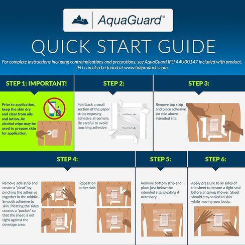 TIDI 50015-PKG AquaGuard Sheet – 9" x 9" – (Area of Coverage: 7" x 7.5") – Shower Protection Sheet – Self-Adhesive Moisture Barrier – Wound Cover for Showering – 7 Sheets – Home Medical Supplies in Saudi Arabia