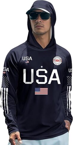 Mens Rash Guard with Face Mask UPF 50+ Shirts, Long Sleeve Sun Protection Hoodies 250 Anniversary USA Shirt in Saudi Arabia